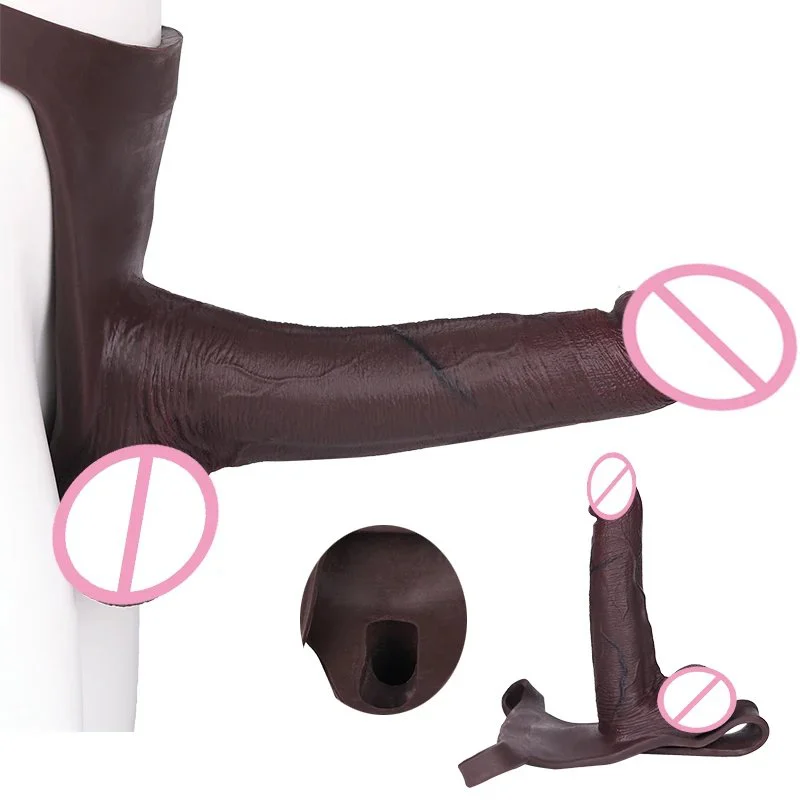 Silicone Panties With Realistic Hollow Dildo Male Strap on Black Big Dick Penis Extend Sleeve Couple's Sex Toy