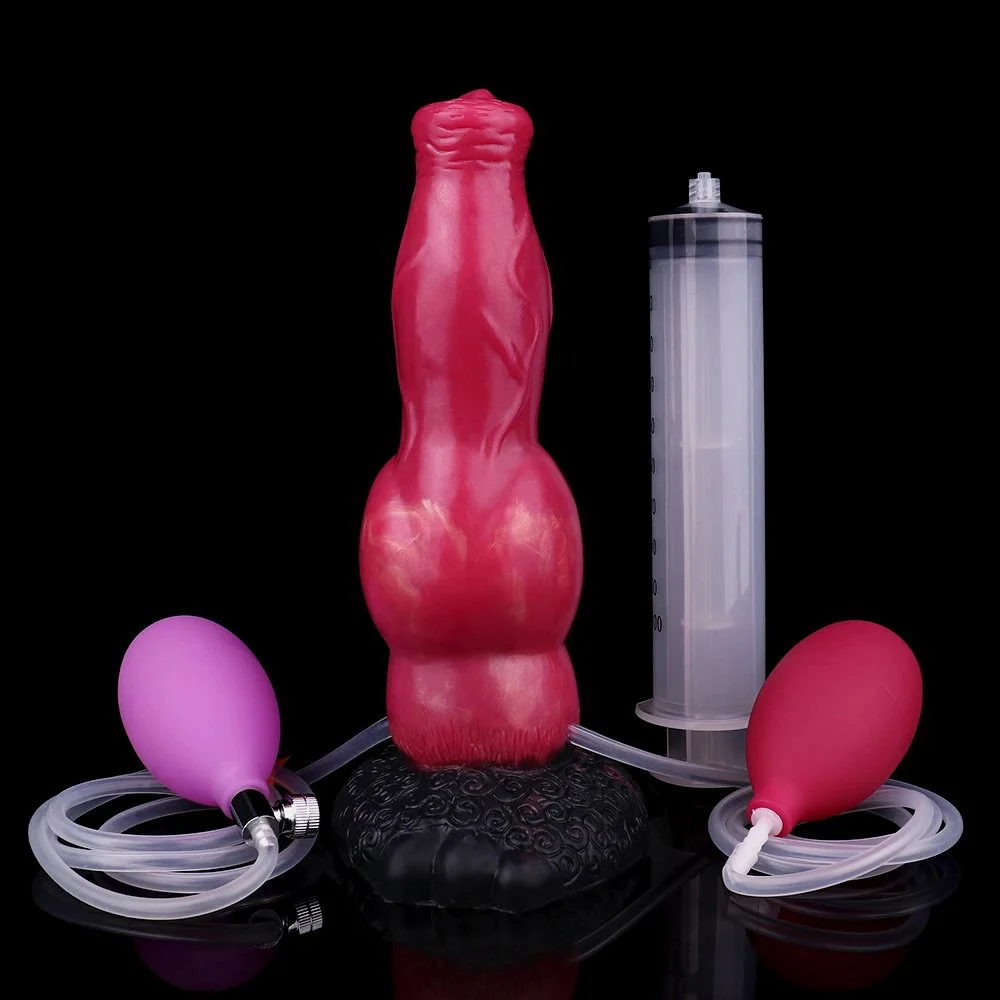 New Fantasy Horse Dildo Ejaculation Dildo with Spring Red Penis Inflatable Squirting Dildo for Couple Love