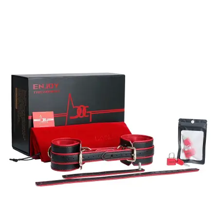 Submission Play Body Leather Restraint Training Gear Male Testicle Wrist Restraint Strap Black and Red Design for SM