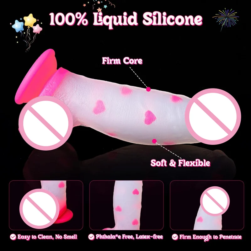 Monster Fantasy Dildo Big Thick 8 Inch Heart Pink Clear Liquid Silicone Dildo with Strong Suction Cup G Spot Anal Sex Toys