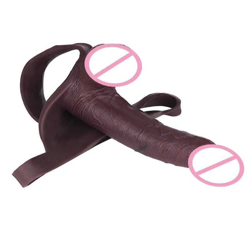 Silicone Panties With Realistic Hollow Dildo Male Strap on Black Big Dick Penis Extend Sleeve Couple's Sex Toy