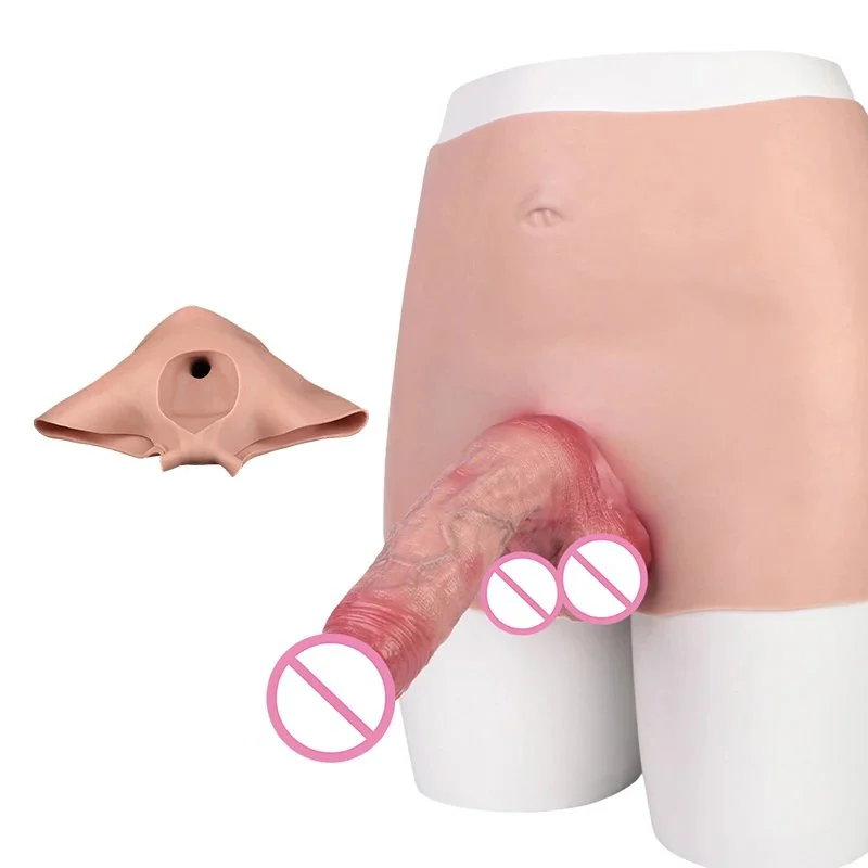 High Waisted Wearable Penis Leather Pants Hollow Design Male Sex Toys Silicone Effectively Increase Penis Length