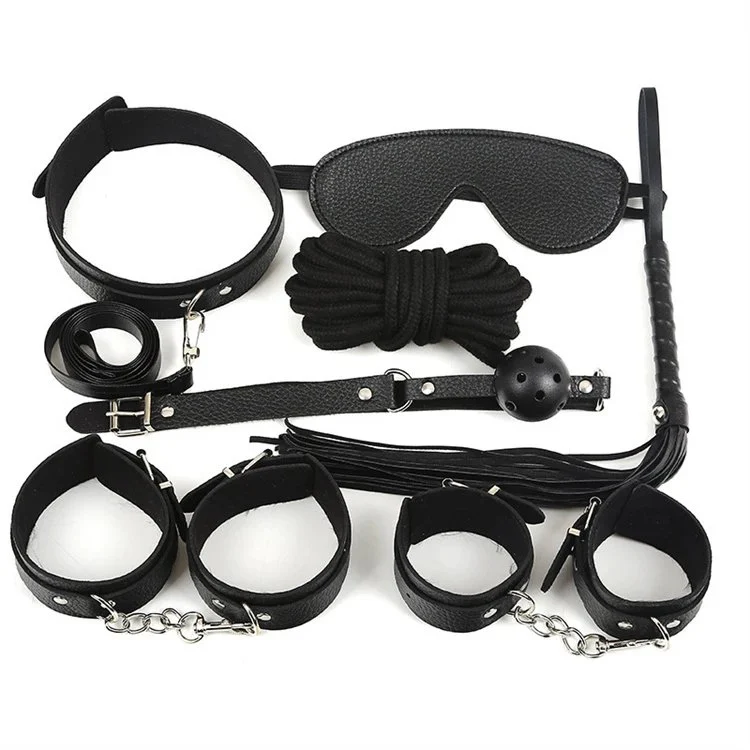 Leather Whip Slave Bondage Set 7pcs Ball Gag Handcuffs Sex Toys Cheap Bondage Kit
