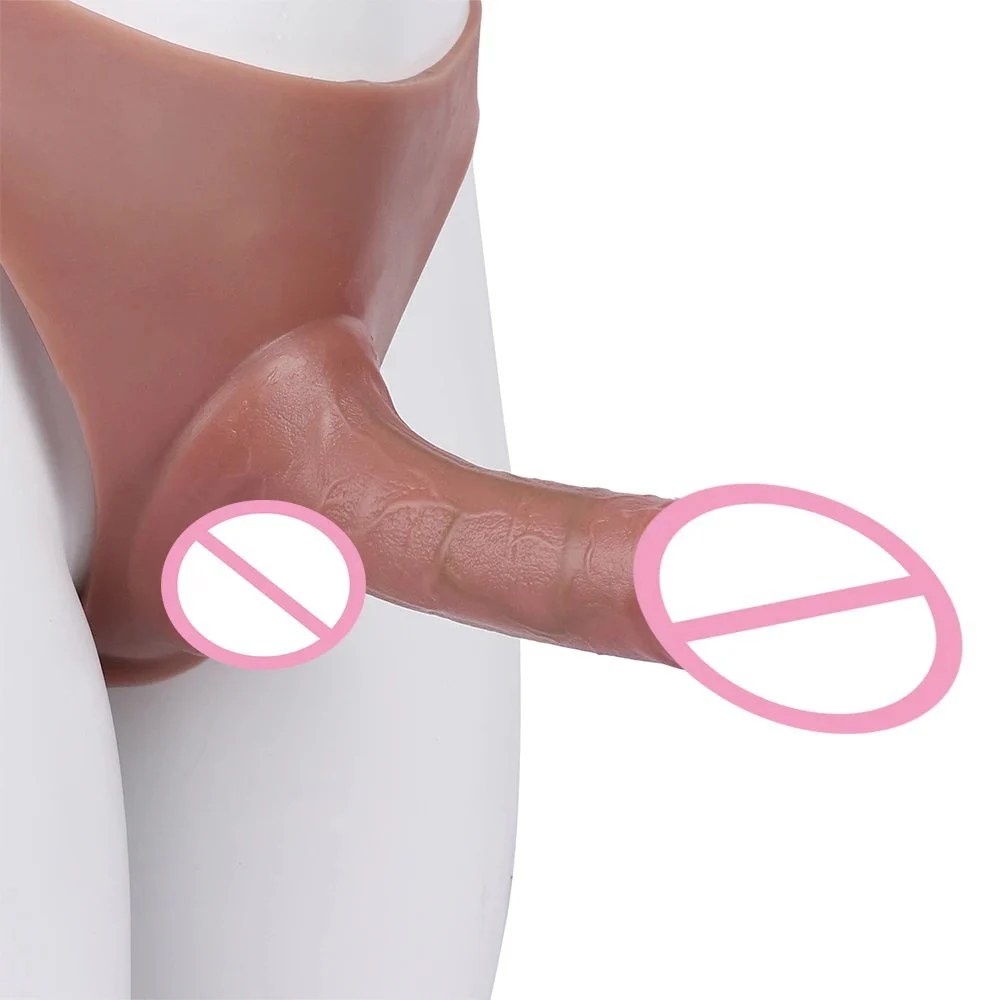 Hollow Wearable Realistic Dildo Extender with Silicone Mid-Waist Strap-On Pants for Men Penis Enlargement Toy