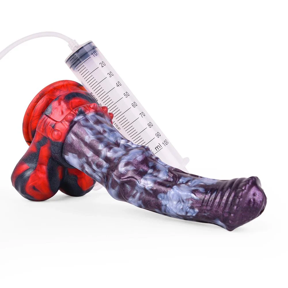 Simulated Squirting Wolf Monster Dildo with Huge Knots Silicone Suction Cup for Hands Free Play Plug Sex Toy for Women Men