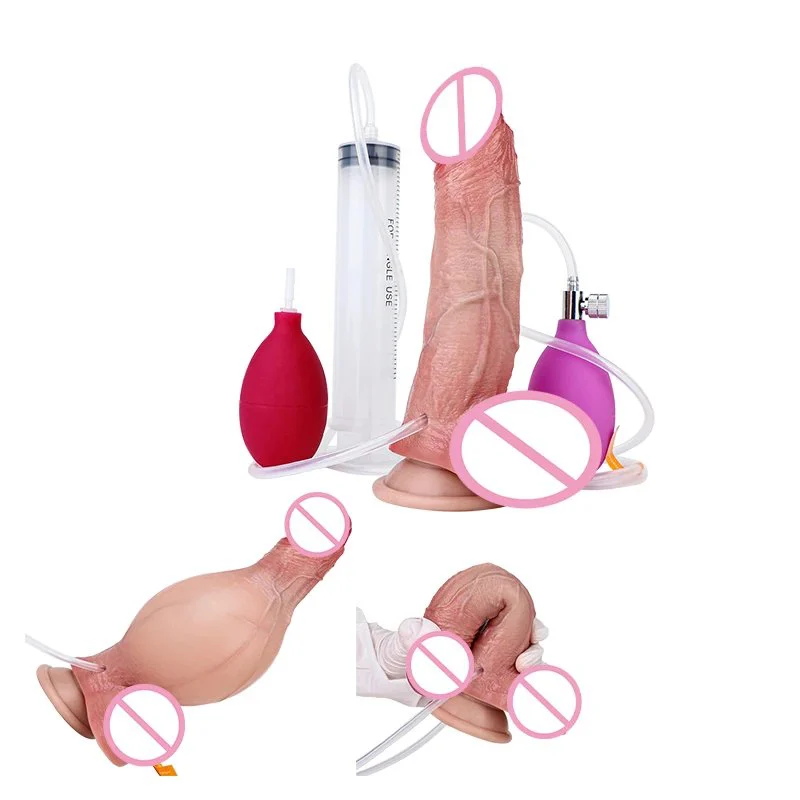 Liquid Silicone 7'' Inflatable Squirting Dildo with Strong Suction Cup Realistic Squiting Cock Ejaculating Toy for Woman