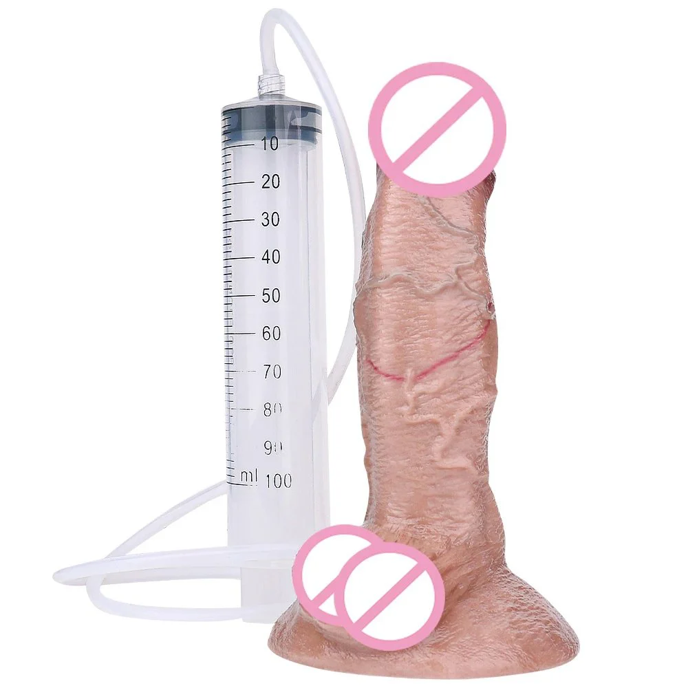 Simulation Skin Color Suction Cup Dildo with Syringe Squirting Dildo Using Medical-grade Silicone Material