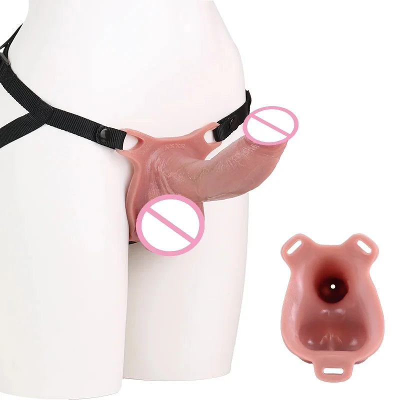 Hollow Insertable Male Penis Extender Silicone Penis Sleeve Realistic Experience Bondage Restraint Rope Wearable Design