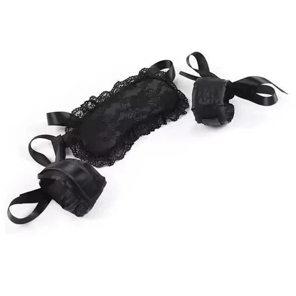 Women Black Lace Eye Mask Restraint Handcuffs 3 Pieces Sets Erotic Flirt Blindfold Patch Slave Restraints Accessories