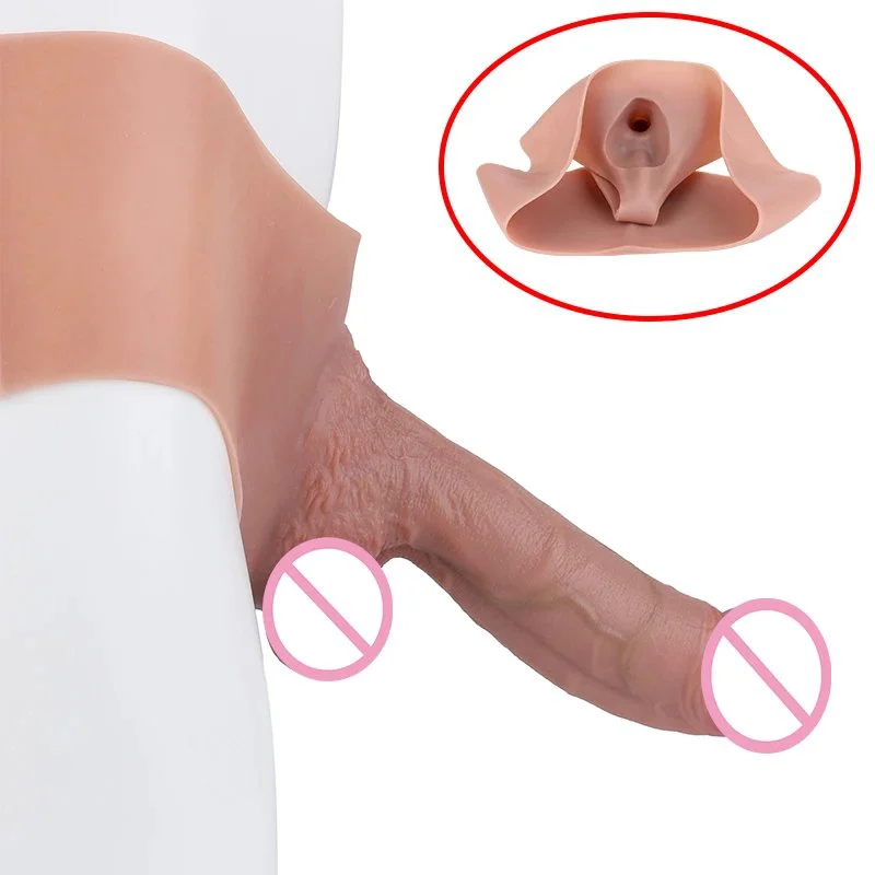 Insertable Hollow Wearable Penis Leather Pants Platinum Silicone Material Effective Enlargement Penis Extender