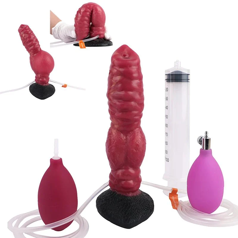 Liquid Silicone Butt Plug Realistic Wolf Dog Dildo Inflatable Squirting Cock with Strong Suction Cup Adult Flirting Sex Toy