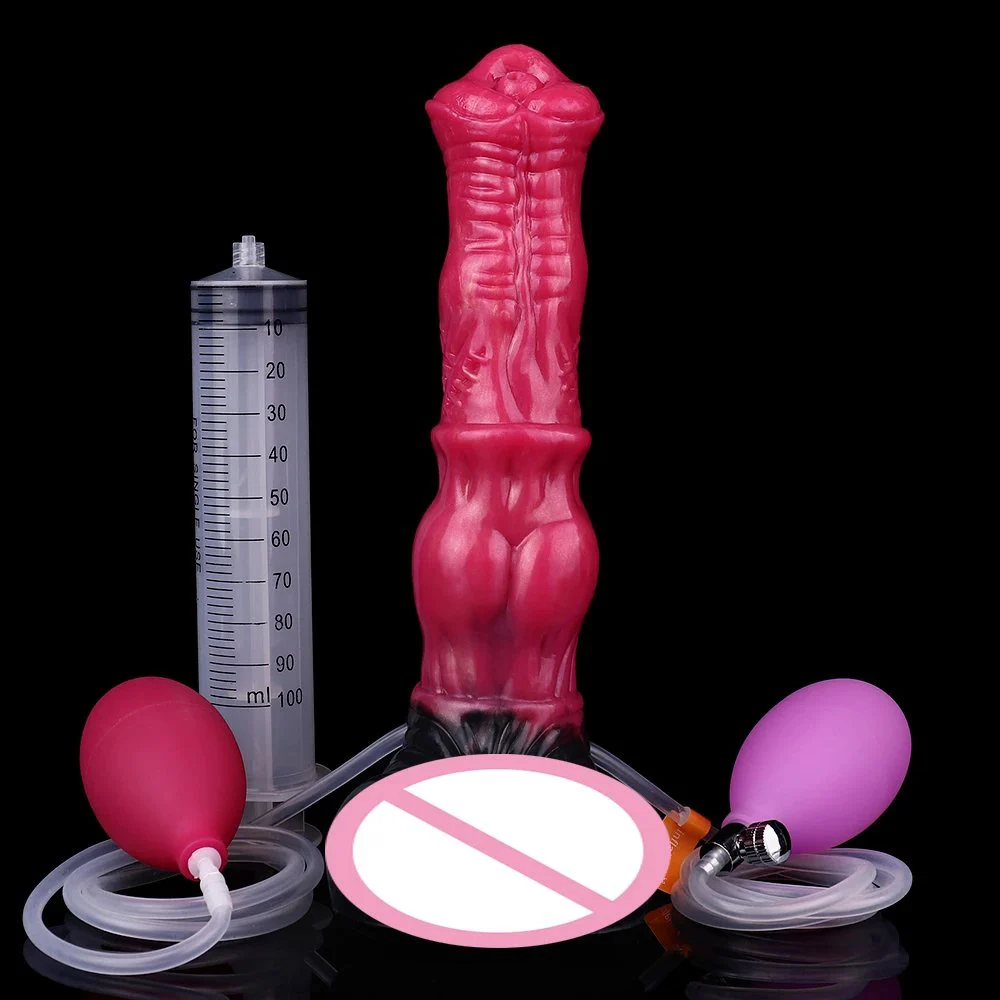 New Ejaculation Fantasy Horse Dildo with Spring Red Penis Inflatable Squirting Dildo for Adult Sexual Life