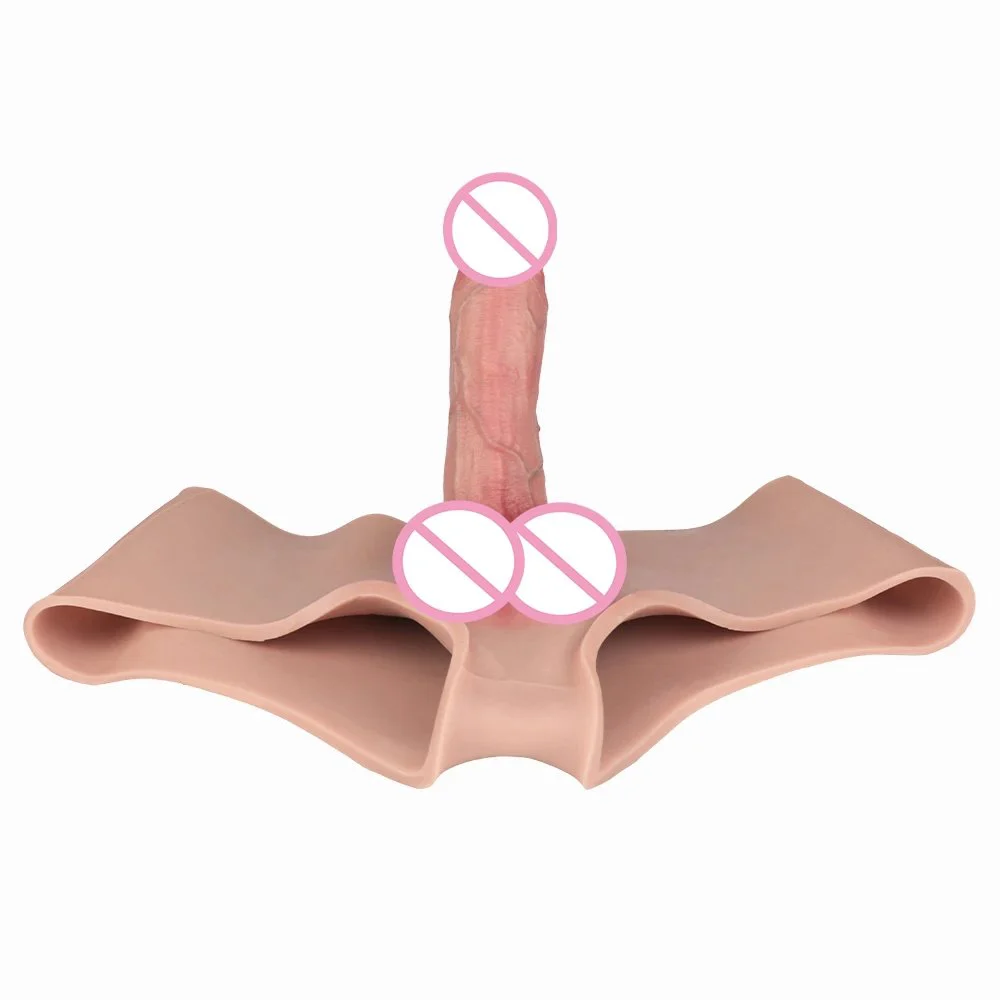 Strap on Dildo Briefs Silicone Wearable Long Penis Sleeve Panties Transgender with Realistic Hollow Penis Adult Men Toys