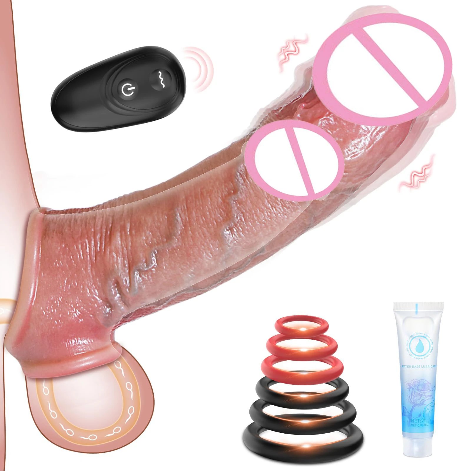 Soft Penis Sleeve Dildo Vibrator for Men & Couples-10 Vibrating Modes Waterproof IPX5 Eco-Friendly Adult Toy