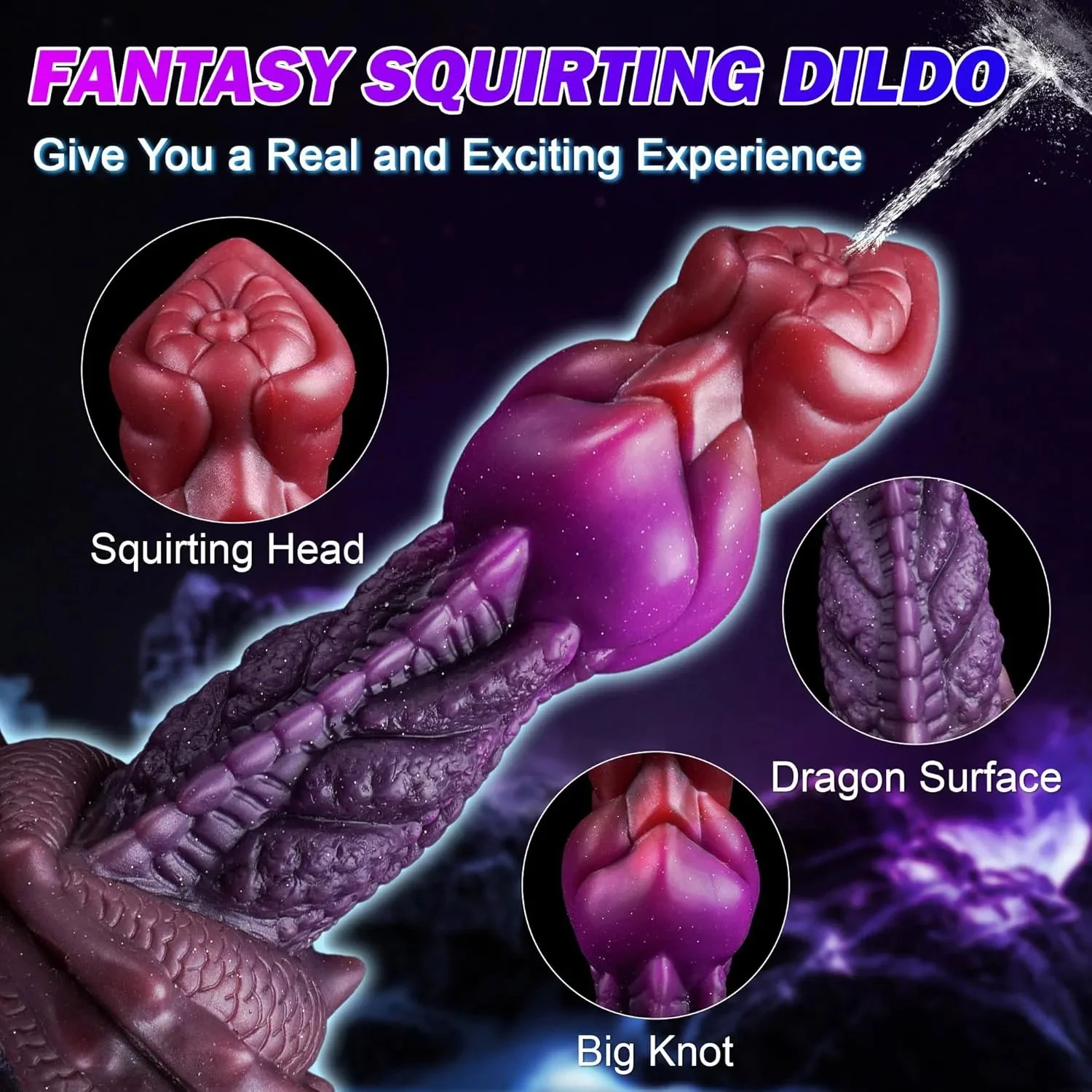 Silicone Dragon Dildo with Squirting & Ejaculating Features Soft Adult Anal Dildo Suction Cup Huge Fantasy Alien Knot for Women