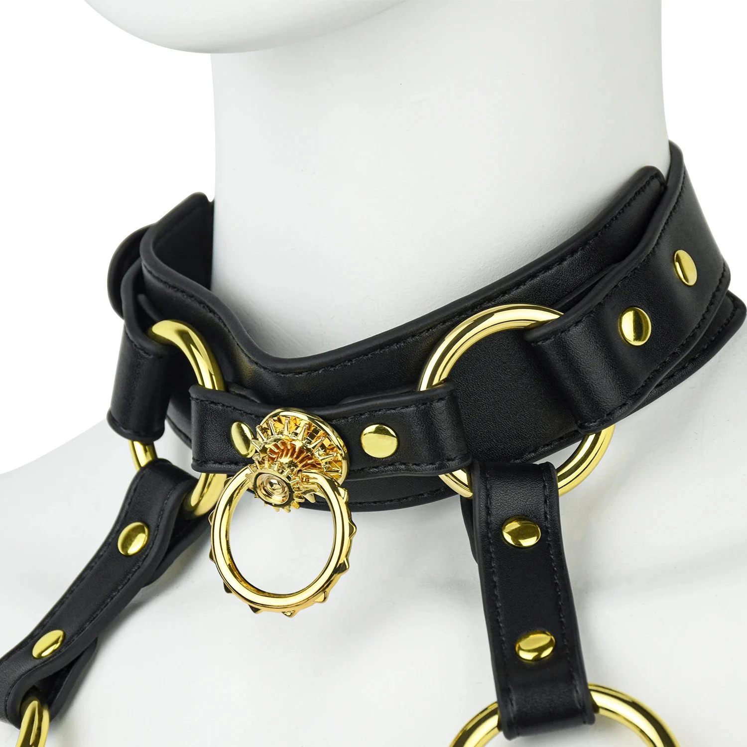 Women Leather Rivets Collar Harness Bondage Set Multiple Options Choker Fetish Straps Costume Restraints Adjustable