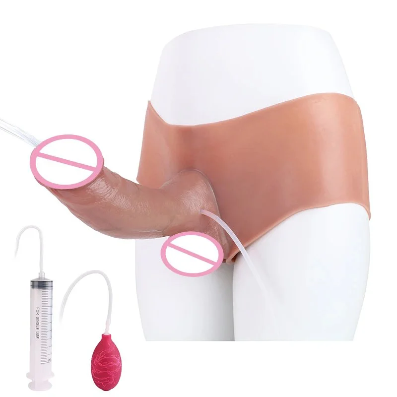 Wearable Dildo Leather Pants Made of Silicone That Simulates Water Spray Three Matching Tone Leather Pants for Adults