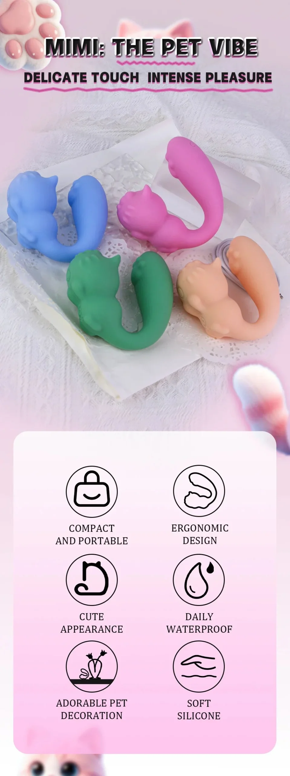 Small Vibrator Bullet Animal Cute cat Shape Rechargeable Clitoral Adult Sex Toy, Rabbit Clitoris Stimulator Vibe for Women
