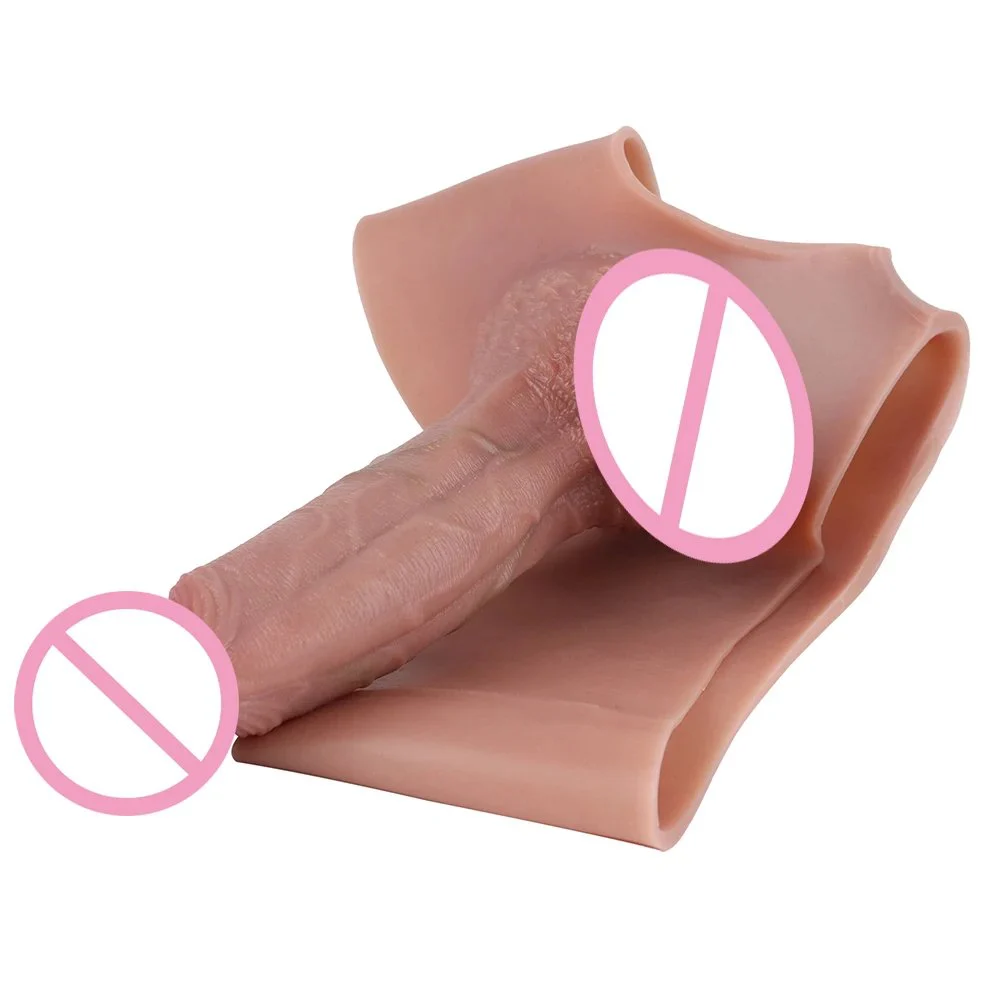 Wearable Hollow Realistic Dildo Extender with Silicone Mid-Waist Strap-On Pants for Men Adult Toy
