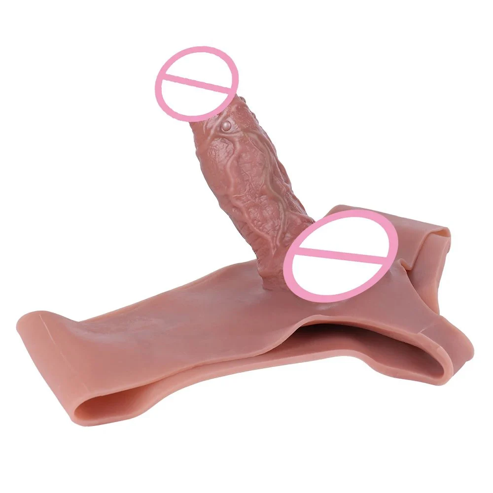 Wearable Strap-On Dildo Pants with Hollow Design Realistic Silicone Sex Tool for Couples