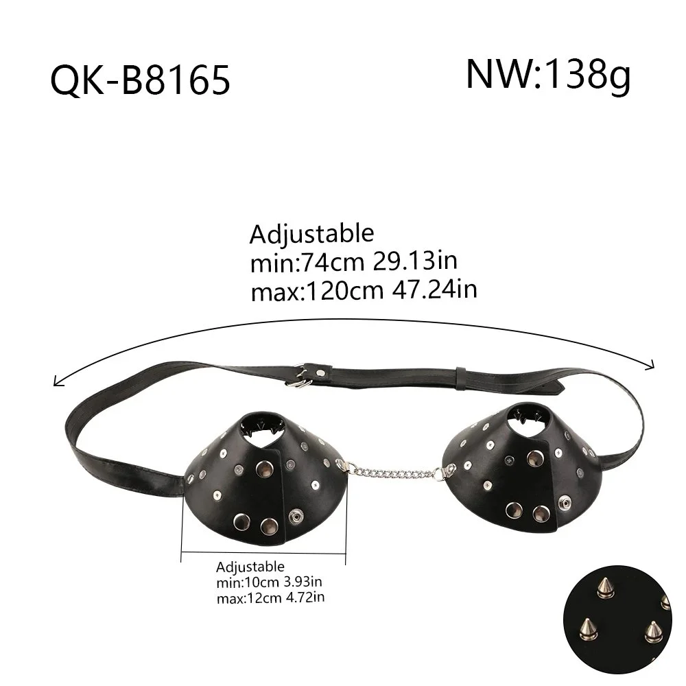 Stainless Steel Rivets BDSM Nipple Clamps with Leather Belt Role Play Toy for Women