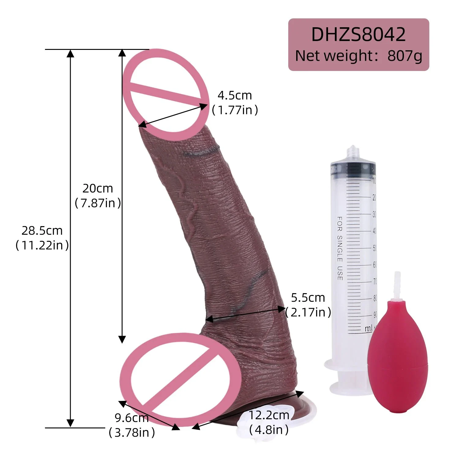 Simulated Suction Cup Squirting Penis with Air Pump and Syringe Medical-Grade Silicone for Enhanced Sensory Experience Sex Toy