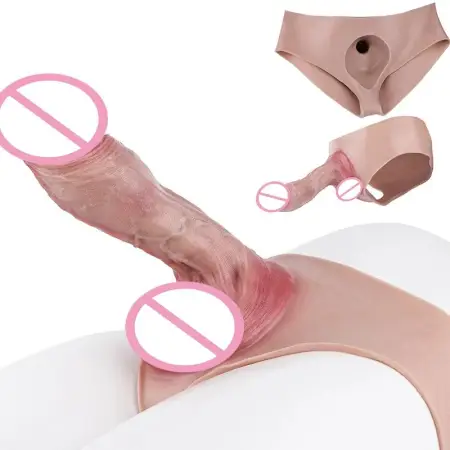 9.29'' Silicone Strap on Hollow Dildo Pants With Penis Sleeve for Men Dick Extender Adult Couple's Reusable Condom Enlarge