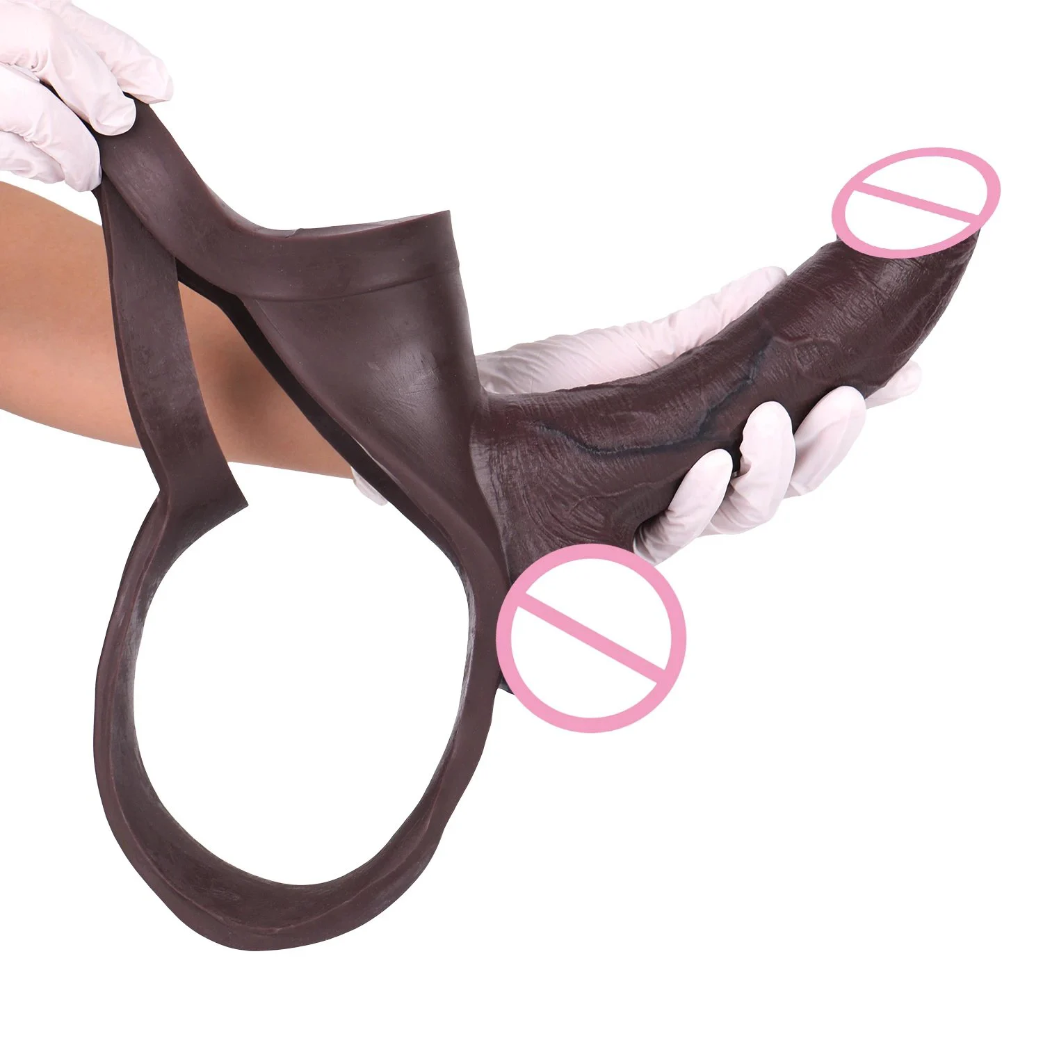 Obsidian Black Men's Wearable Penis Pants Silicone Effectively Extends Penis Length Hollow Insertable Design