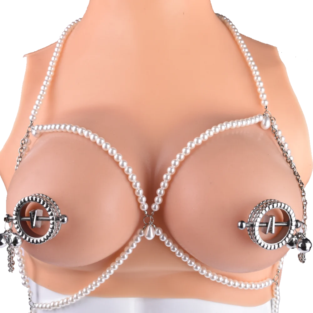 Wearable Nipple Clamps with Bondage Leather Sex Leather Breast Restraints,Leather Harness with Nipple Clamp Bondage Set