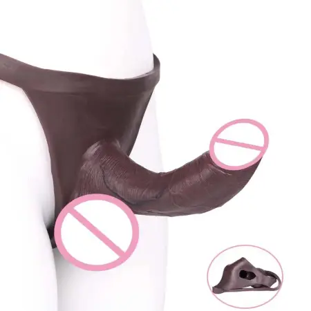 Obsidian Black Men's Wearable Penis Pants Silicone Effectively Extends Penis Length Hollow Insertable Design