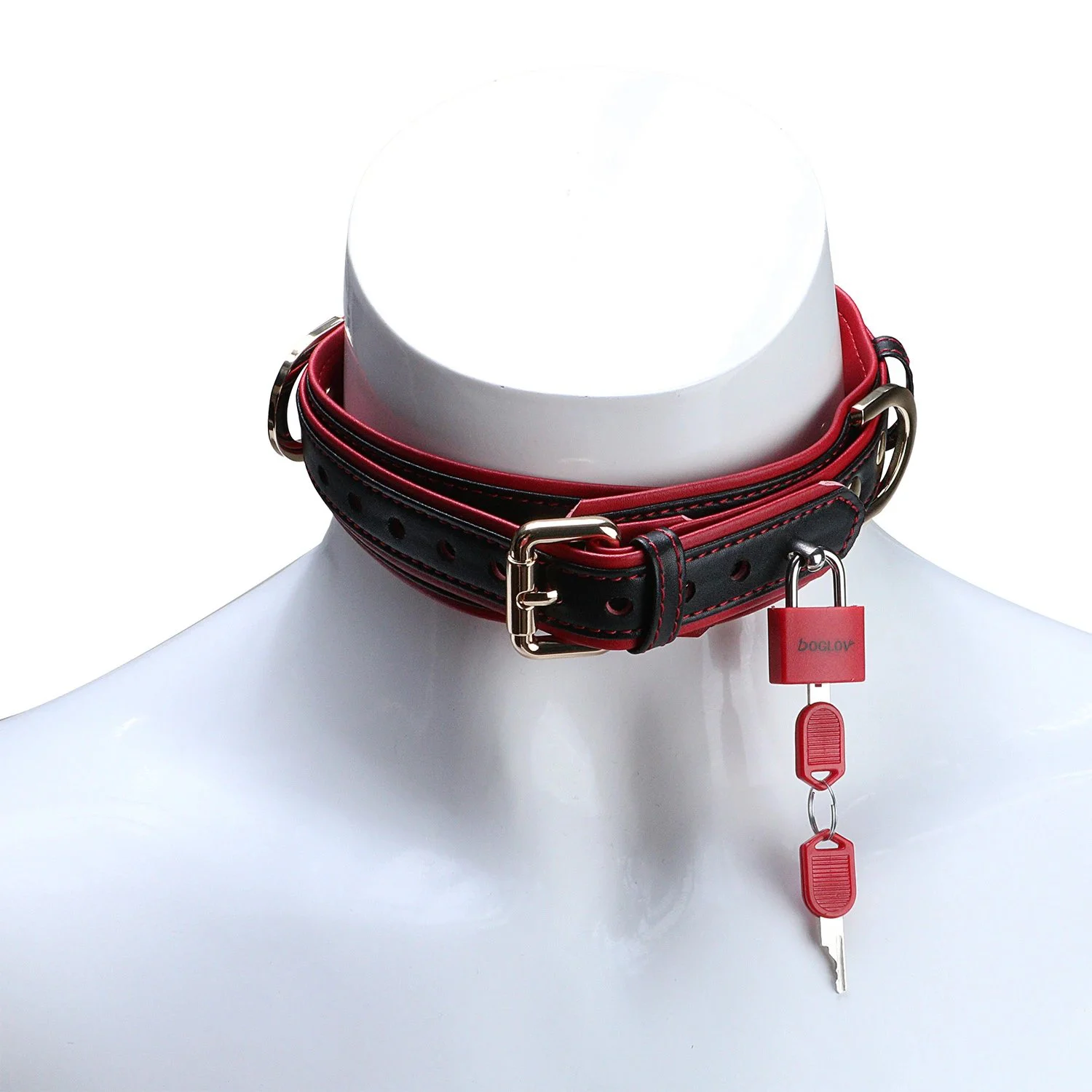 Restraint Set Collar Testicle Wrist Restraint Strap Double-Layer Restraint for Male Submission Play Black & Red