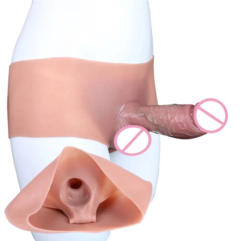 Male Briefs Shorts Strap on Hollow Dildo Silicone Wearable Penis Sleeve for Men Delay Ejaculation Sex Toys
