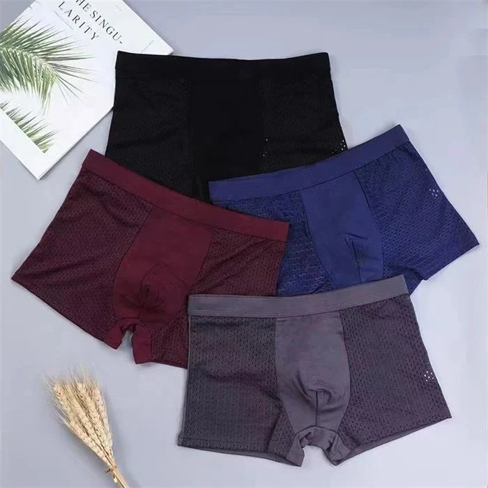 4-Pack Men's Breathable Mesh Boxer Briefs Comfortable Classic Style Mid-Rise Shorts Custom Logo on Waist