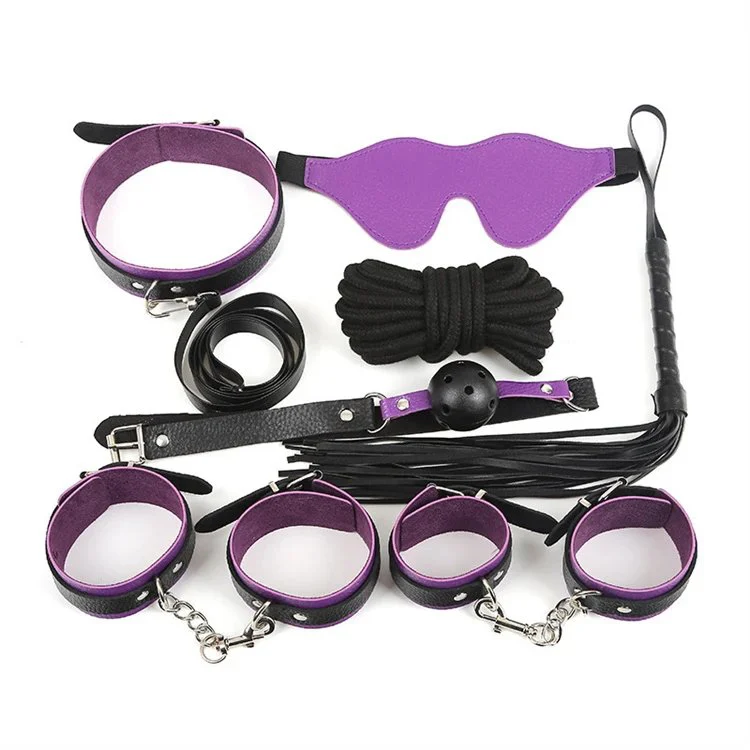 Leather Whip Slave Bondage Set 7pcs Ball Gag Handcuffs Sex Toys Cheap Bondage Kit