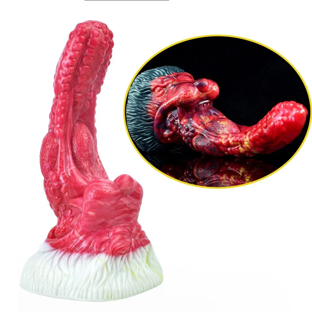 Monster Dildo With Suction Cup Flame Color Aliens Vagina Anal Plug Silicone Penis Sex Toy