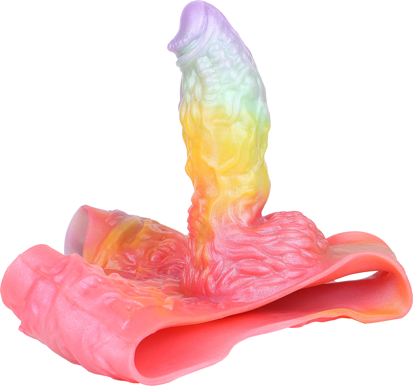 Colorful Flames Illusionary Rainbow Wearable Hollow Penis Sleeve for Effective Penis Enlargement Silicone Sex Toy