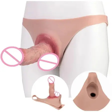 Strap on Hollow Dildo Pant Male Enlarge Penis Sleeve Elastic Silicone Pants Wearable Realistic Harness Hollow Dildo Panties