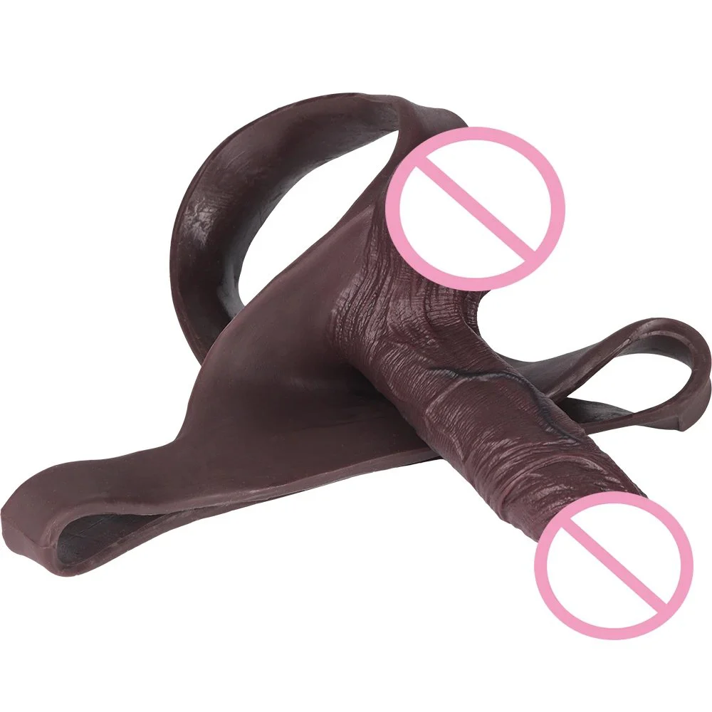 Soft Hollow Silicone Black T-Back Penis Pants Wearable Realistic Dildo for Male Size Enhancement