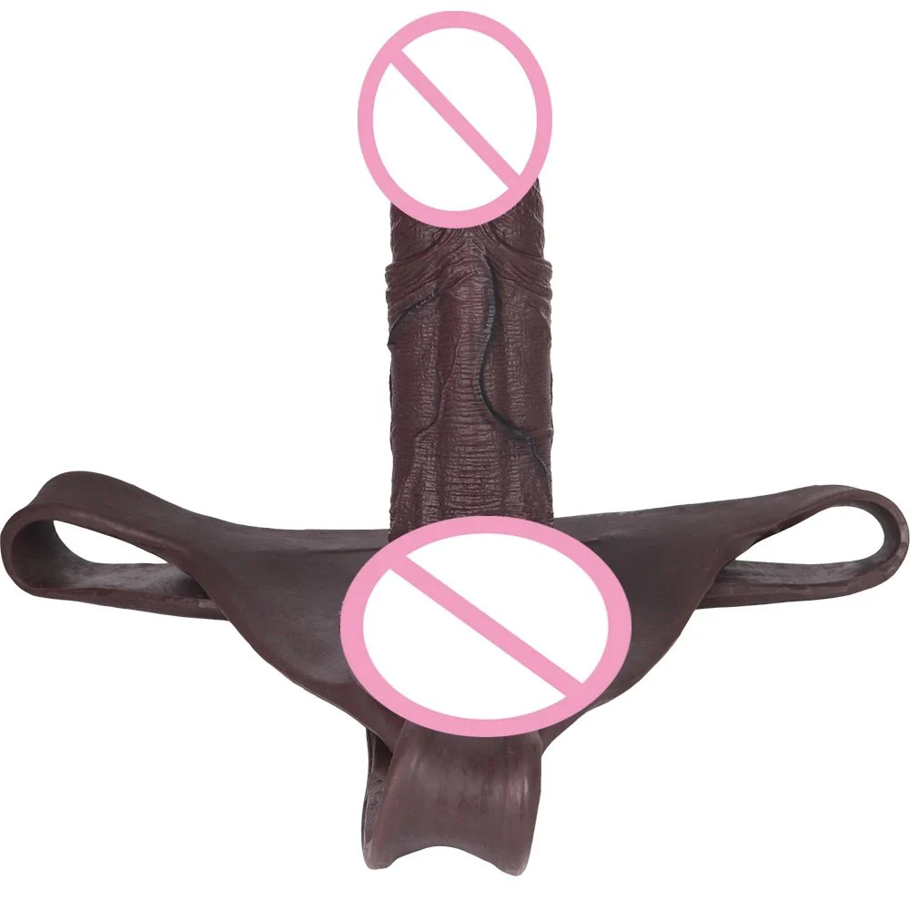 Soft Hollow Silicone Black T-Back Penis Pants Wearable Realistic Dildo for Male Size Enhancement