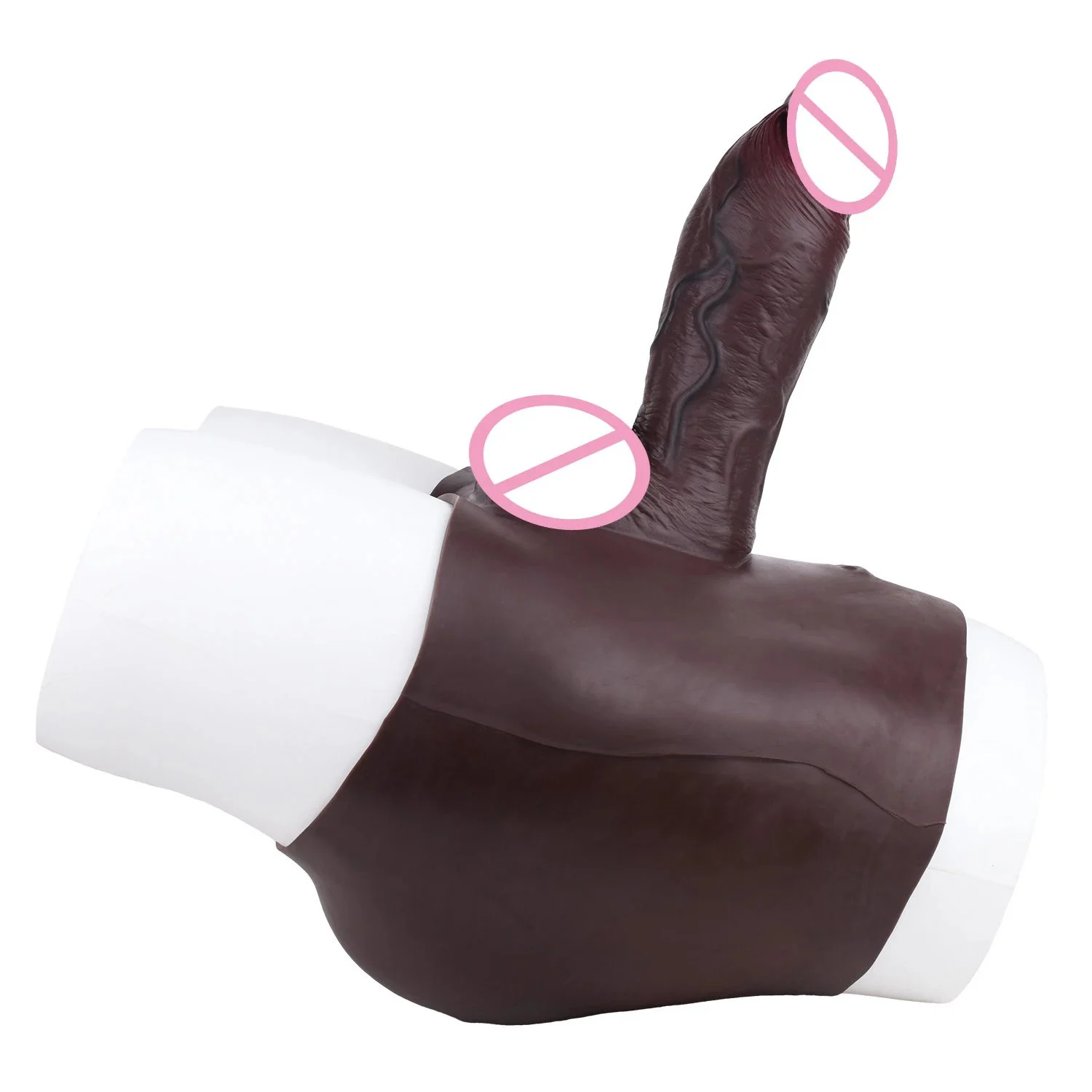 Straight-leg Hollow Male Penis Wearable Pants Thickened and Extended Length Brown Silicone Penis Sleeve Sex Toy for Men