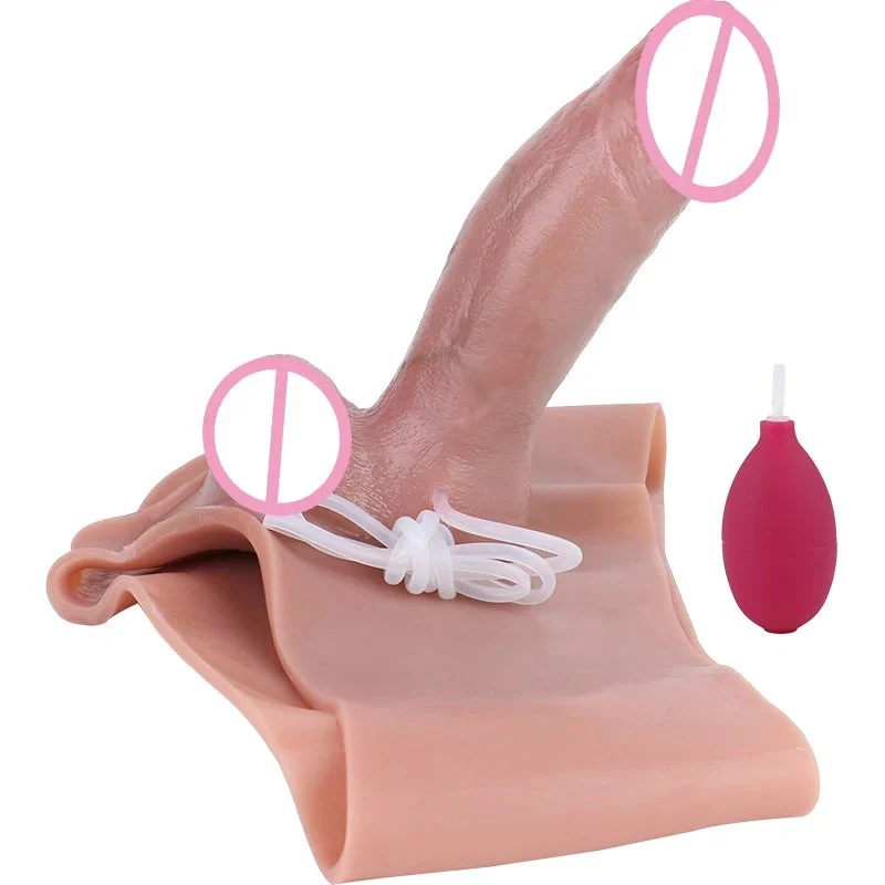 Wearable Dildo Leather Pants Made of Silicone That Simulates Water Spray Three Matching Tone Leather Pants for Adults