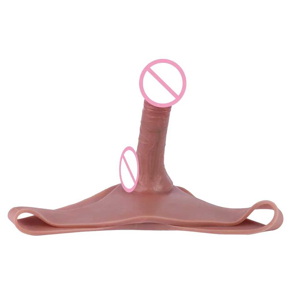 Hollow Wearable Realistic Dildo Extender with Silicone Mid-Waist Strap-On Pants for Men Penis Enlargement Toy