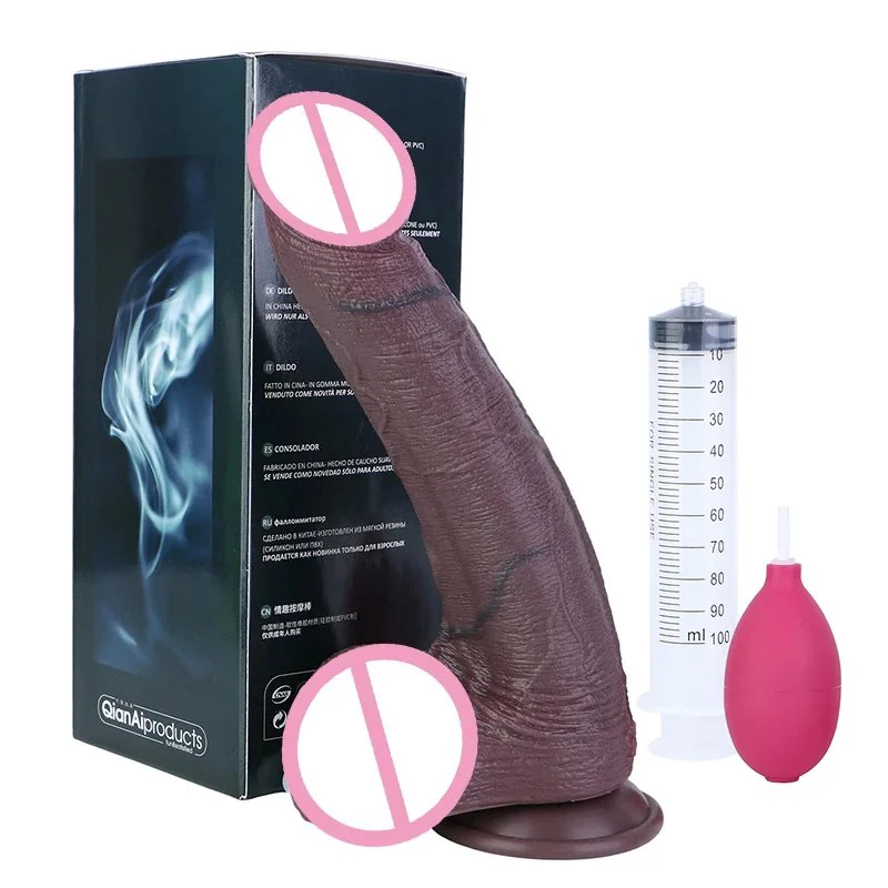 Simulated Suction Cup Squirting Penis with Air Pump and Syringe Medical-Grade Silicone for Enhanced Sensory Experience Sex Toy