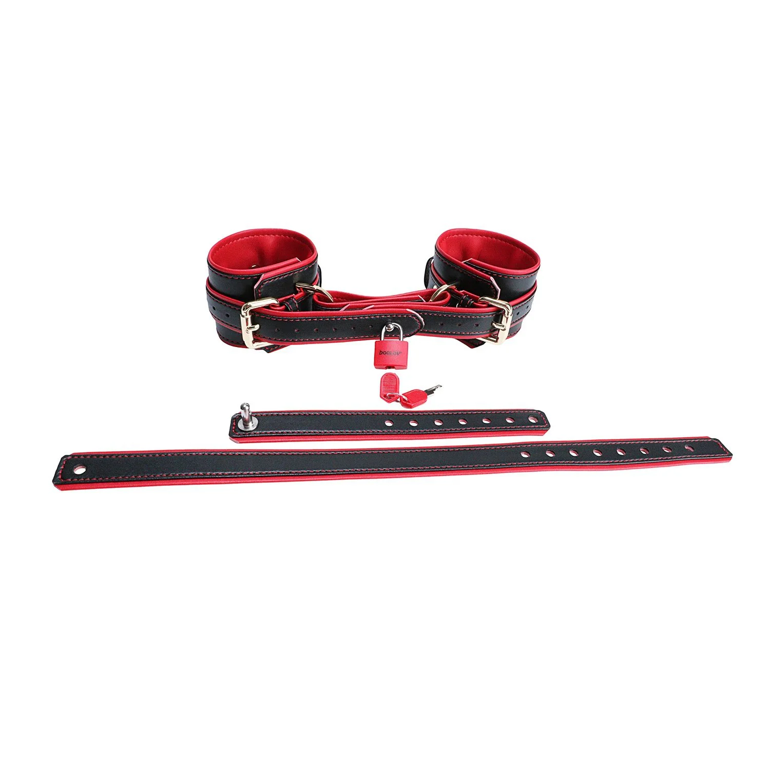 Submission Play Body Leather Restraint Training Gear Male Testicle Wrist Restraint Strap Black and Red Design for SM