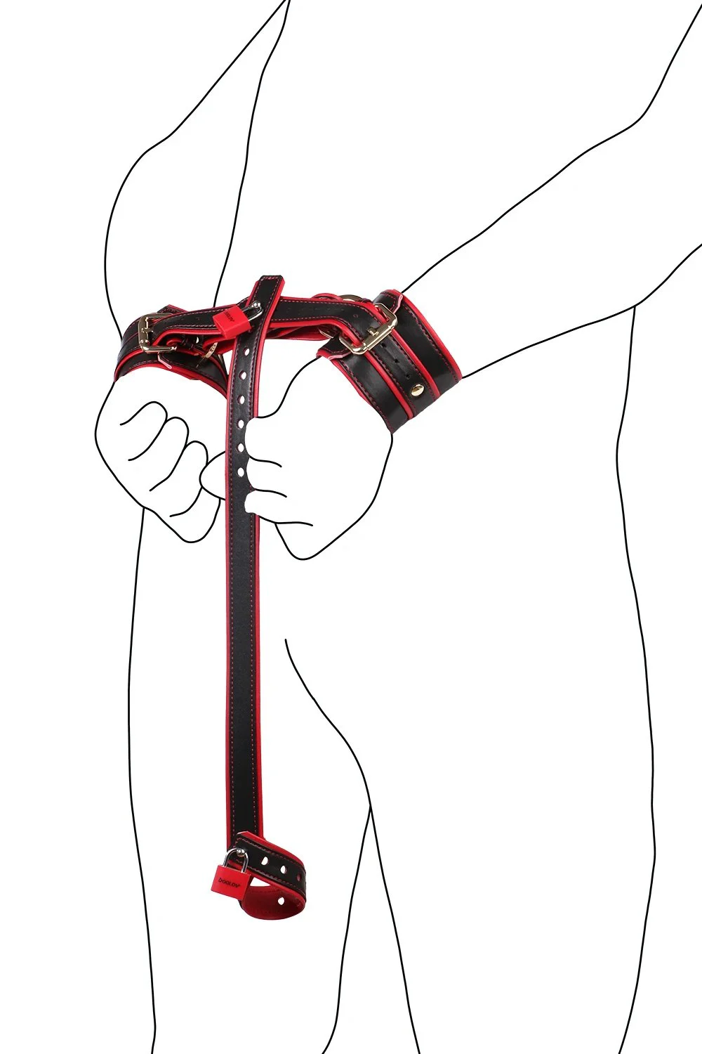 Submission Play Body Leather Restraint Training Gear Male Testicle Wrist Restraint Strap Black and Red Design for SM