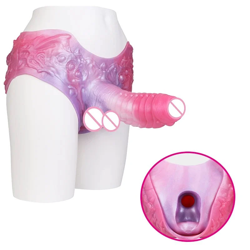 Series Male Wearable Penis Extender Dream-Colored Hollow Silicone Leather Pants Sex Toy for Men