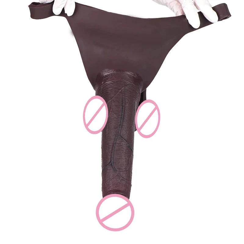 Silicone Panties With Realistic Hollow Dildo Male Strap on Black Big Dick Penis Extend Sleeve Couple's Sex Toy