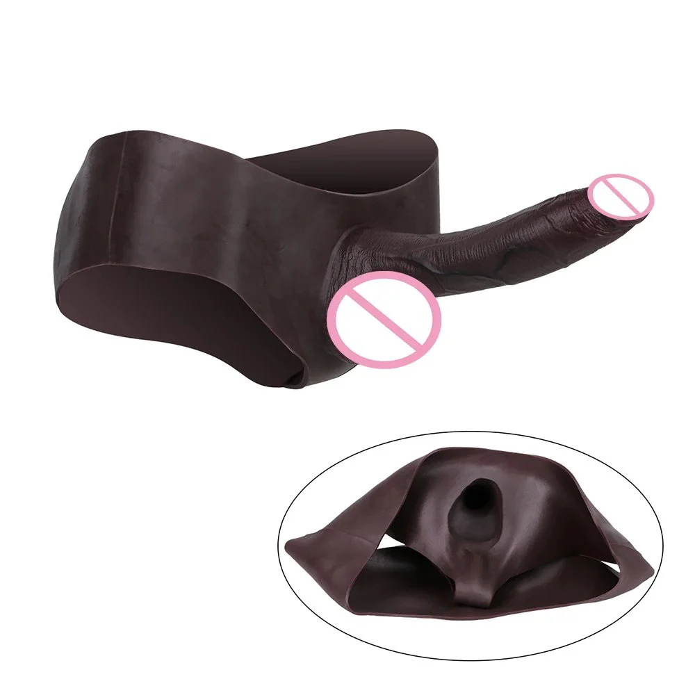 Jet Black Medical-Grade Silicone Male Penis Extender Hollow Insertable Enhancement Sleeve