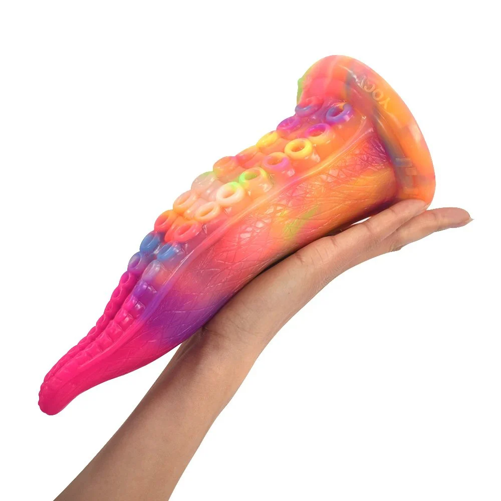 Newest Design Imitated Octopus Tentacles Fantasy Mixed Color Glow in the Dark Dildo Luminous Penis for Women