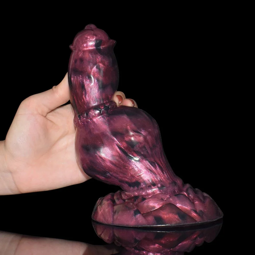 Soft Silicone Cock Animal Dildo Big Knot Penis Purple and Black Rubber Anal Plug Adult Toy